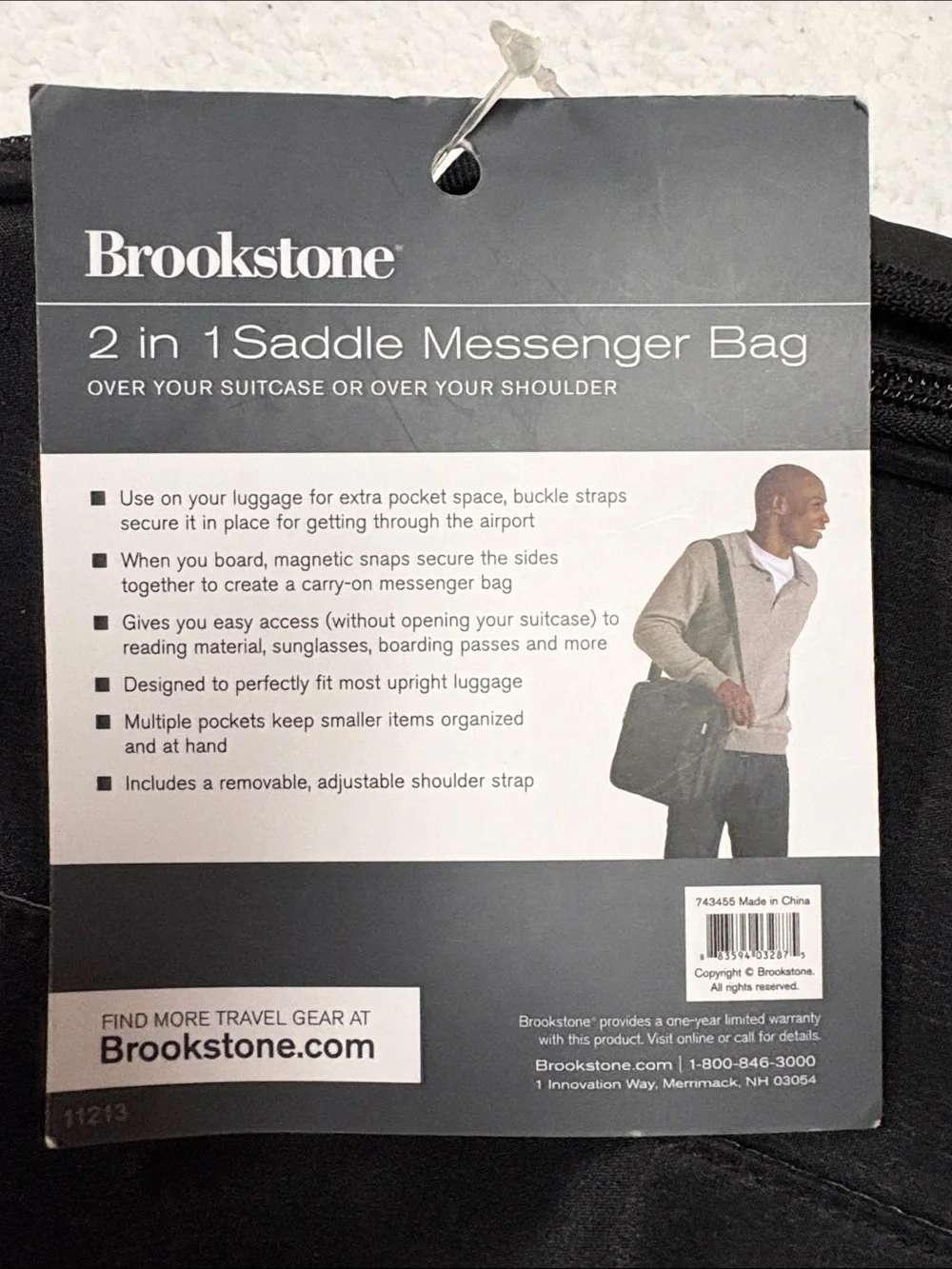 Brookstone Black 2 in 1 Saddle Messenger Bag Compact Crossbody Organizer